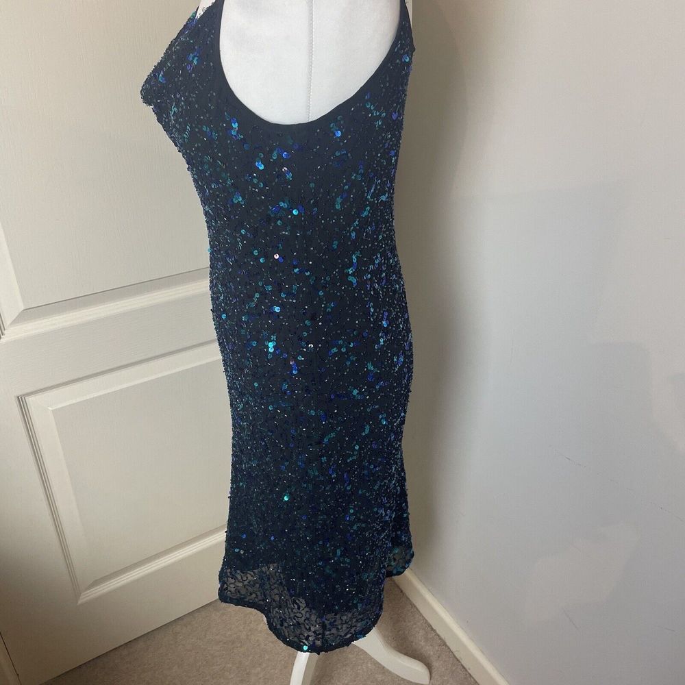 Y2K 00s George Size 12 Cowl Sequin Dress Green Black Festive Xmas - Picture 5 of 13